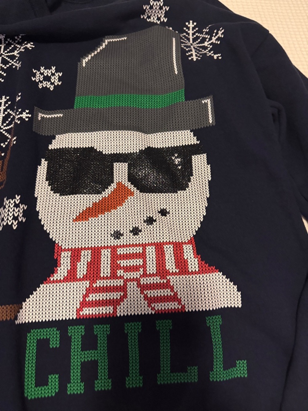 Hanes Navy Crewneck Sweatshirt with Snowman Graphic and Green Accents - Picture 4 of 5